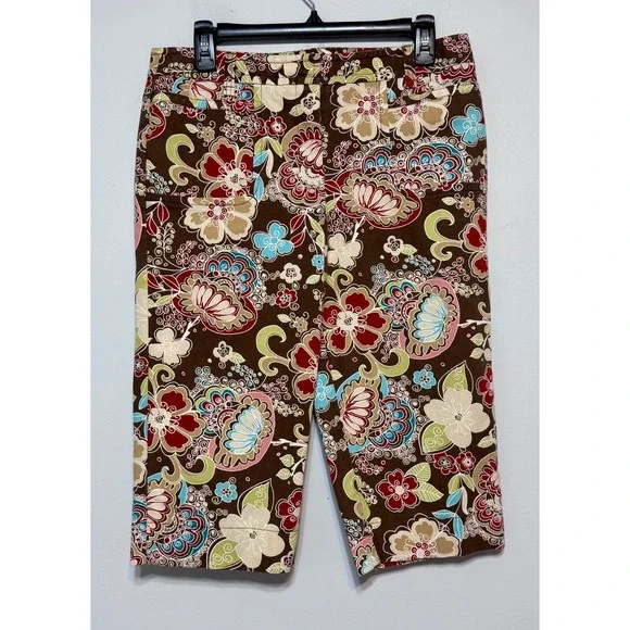 Ann Taylor LOFT Marisa Floral Capri Pants Size 8 Boho Chic Paisley Earth Tones - Picture 4 of 5
